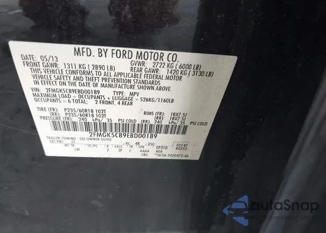 2014 Ford Flex Sel из США, поврежденный, VIN 2FMGK5C89EBD00189